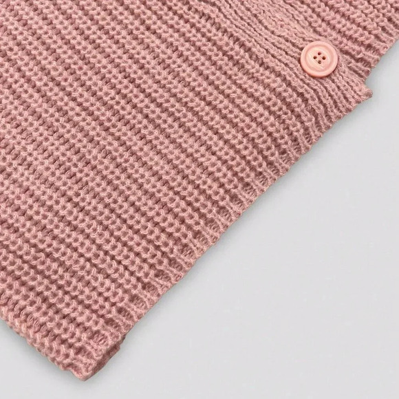 Pink Casual Women's Open Button-Front Loose Long Sleeve Knitted Cardigan - Picture 8 of 9